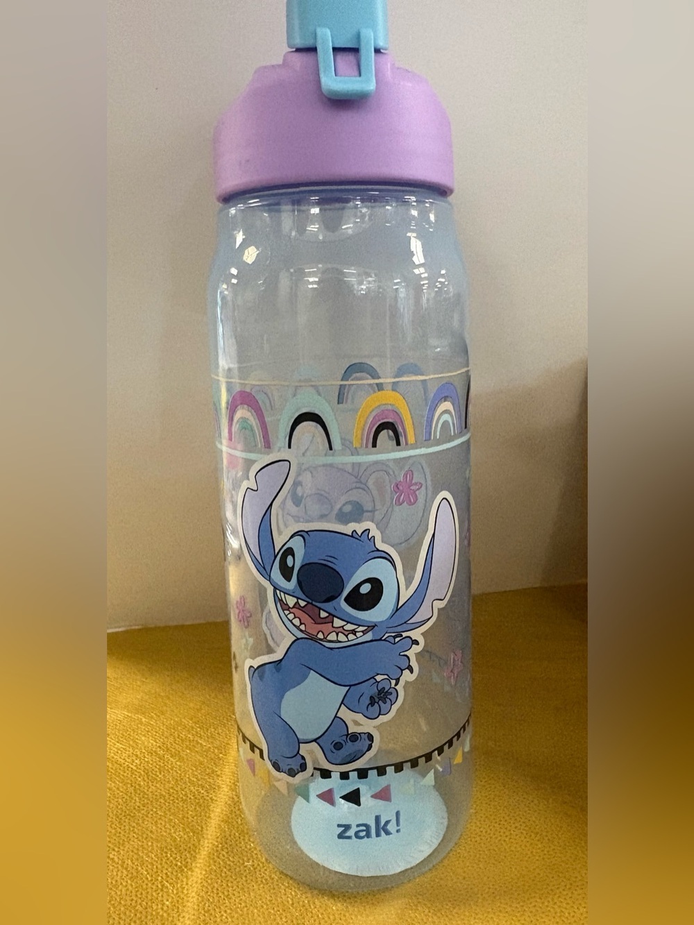 Zak Disney Lilo & Stitch Bottle with Pastel Purple Lid and Rainbow Accents
